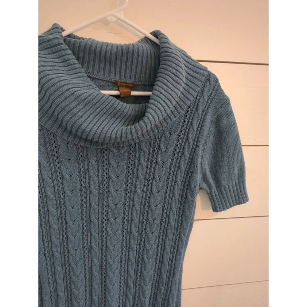 Copper key Blue cowl neck short sleeved tunic sweater L fall winter 90s